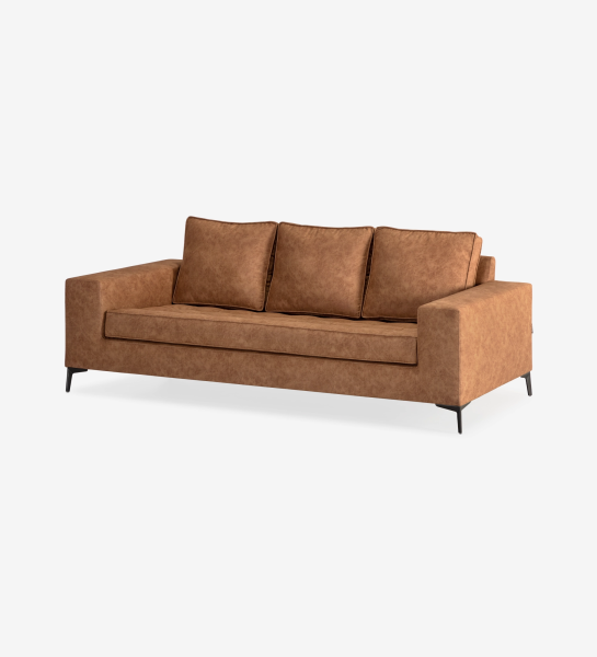 Barcelona Sofa brown three-seater faux leather sofa with slim black legs