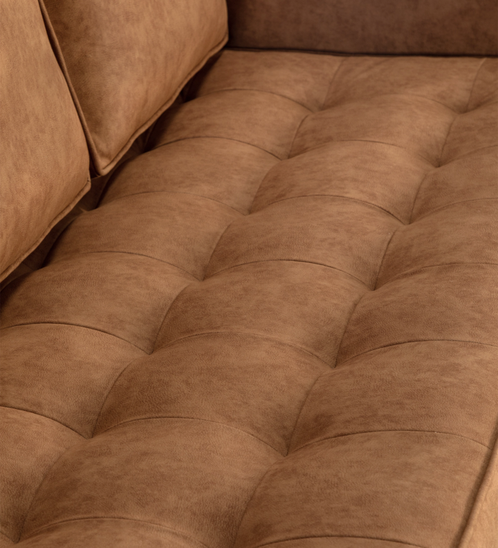 Barcelona 3-seater sofa upholstered in camel fabric, black lacquered metal feet, 224 cm.