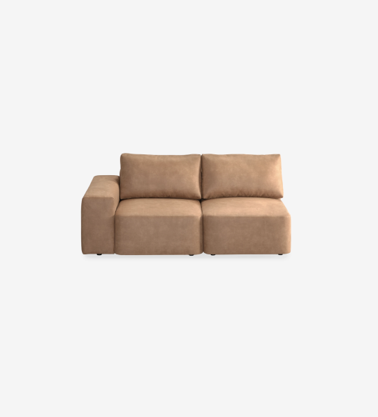 Paris 2-seater sofa with one armrest, upholstered in camel fabric, 187 cm.
