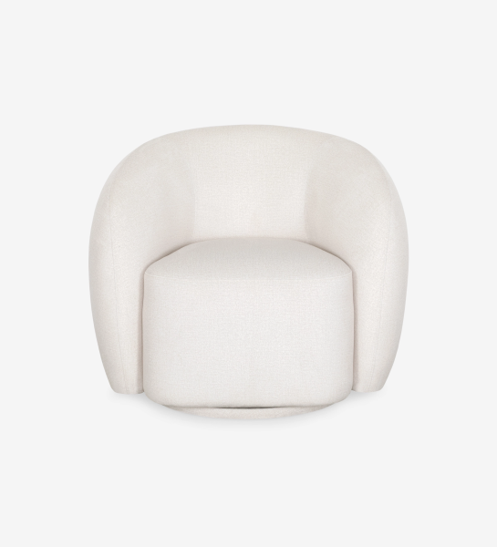 Armchair with a fully upholstered pearl-fabric finish and a swivel base.