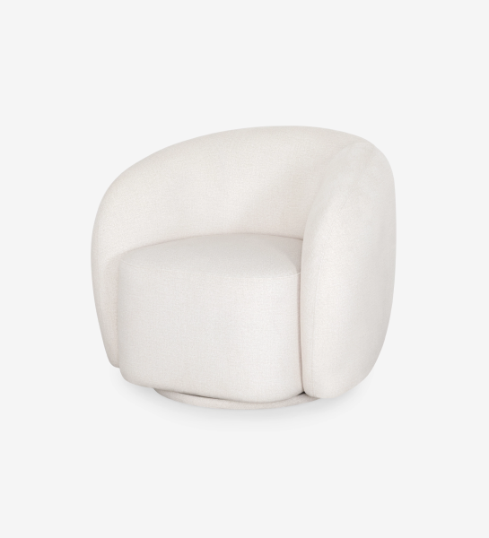 Armchair with a fully upholstered pearl-fabric finish and a swivel base.