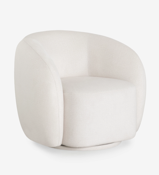 Armchair with a fully upholstered pearl-fabric finish and a swivel base.