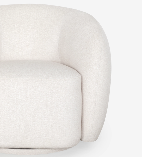 Armchair with a fully upholstered pearl-fabric finish and a swivel base.