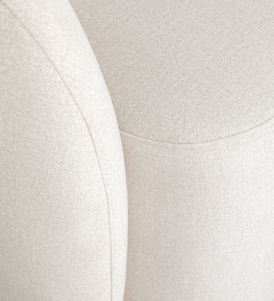 Armchair with a fully upholstered pearl-fabric finish and a swivel base.