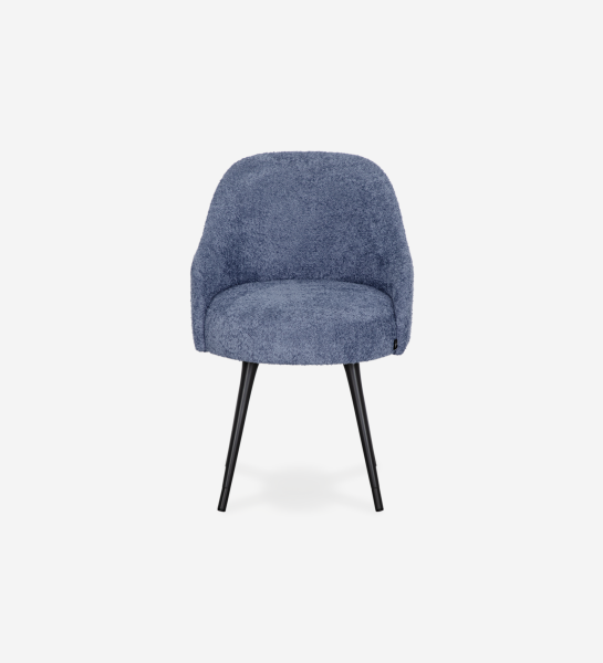 Blue fabric upholstered swivel chair with black lacquered legs 