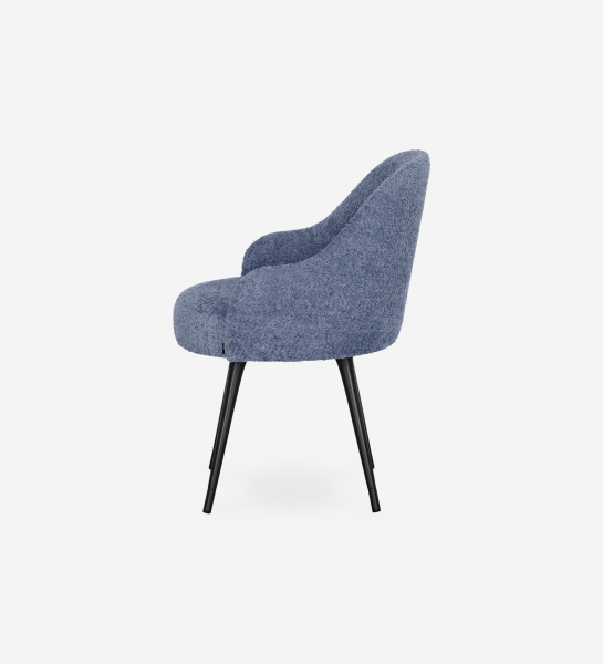 Blue fabric upholstered swivel chair with black lacquered legs 