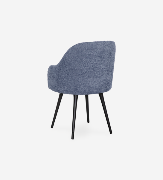 Blue fabric upholstered swivel chair with black lacquered legs 