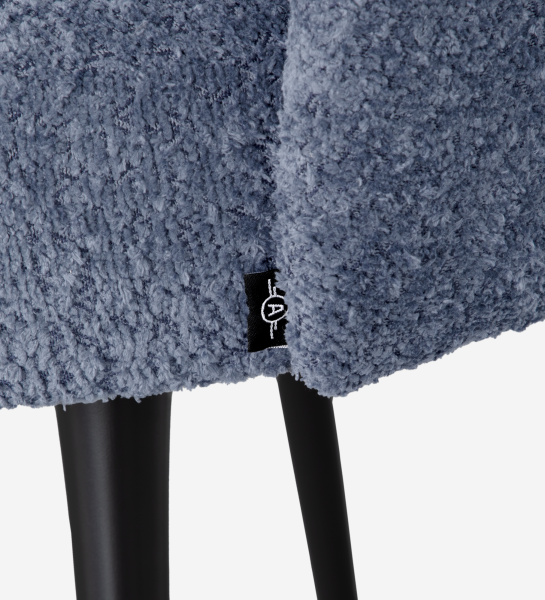 Blue fabric upholstered swivel chair with black lacquered legs 