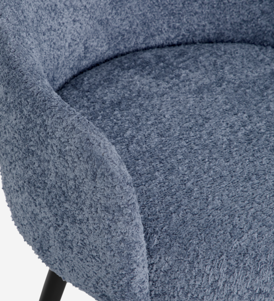 Blue fabric upholstered swivel chair with black lacquered legs 