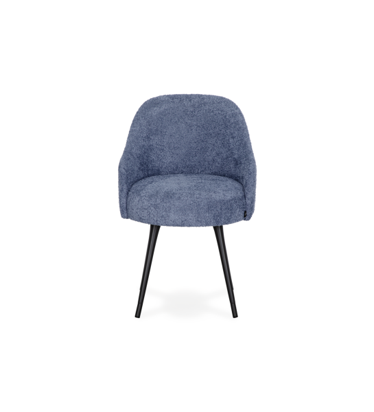 Blue fabric upholstered swivel chair with black lacquered legs 