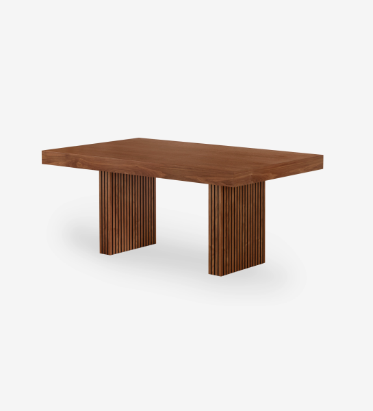 Mesa de jantar Cannes retangular 180 x 100 cm, em nogueira natural, pés com frisos.