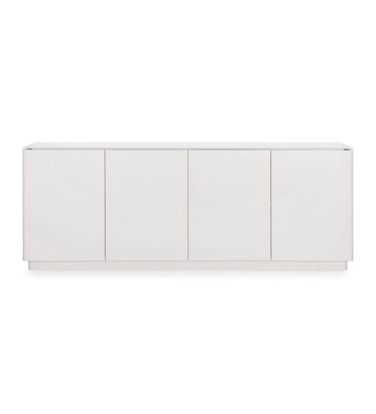 Sideboard with 4 doors and pearl lacquered structure, Calacatta marble ceramic top and cutlery drawer.