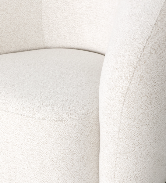 Poltrona Mónaco em tecido bouclé creme, detalhe do assento e braço