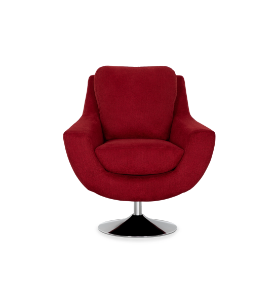 Fauteuil pivotant Paris, recouvert en tissu bordeaux, piètement en métal.