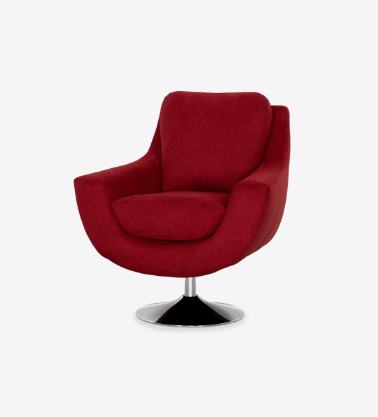 Paris Armchair in red upholstery with chrome swivel pedestal base
