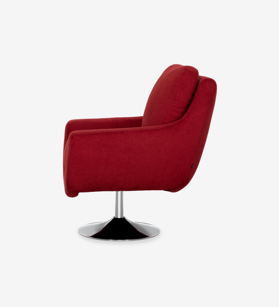 Paris Armchair red upholstered swivel chair with chrome pedestal base, side view