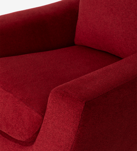 Paris Armchair in red textured fabric, close-up of seat and armrest