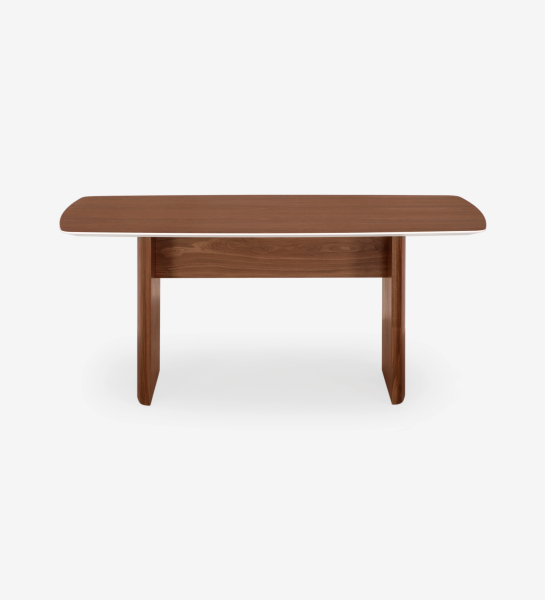 Bureau Paris en bois noyer, plateau arrondi et pieds massifs