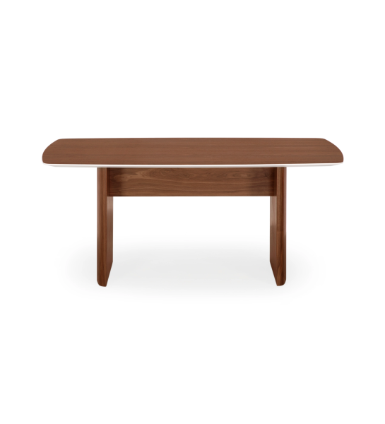 Desk with natural walnut top and legs, with a pearl detail.