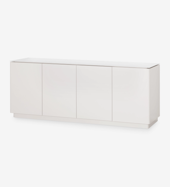 Sideboard Geneve white four-door modern cabinet with flush doors on plinth base