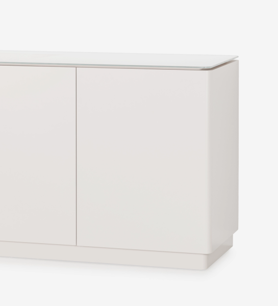Aparador Geneve blanco minimalista con tapa de cristal y puertas lisas