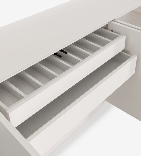 Aparador Geneve blanco, cajones abiertos con separadores para cubiertos