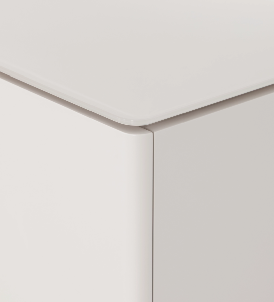 Aparador Geneve blanco con esquina redondeada y acabado liso