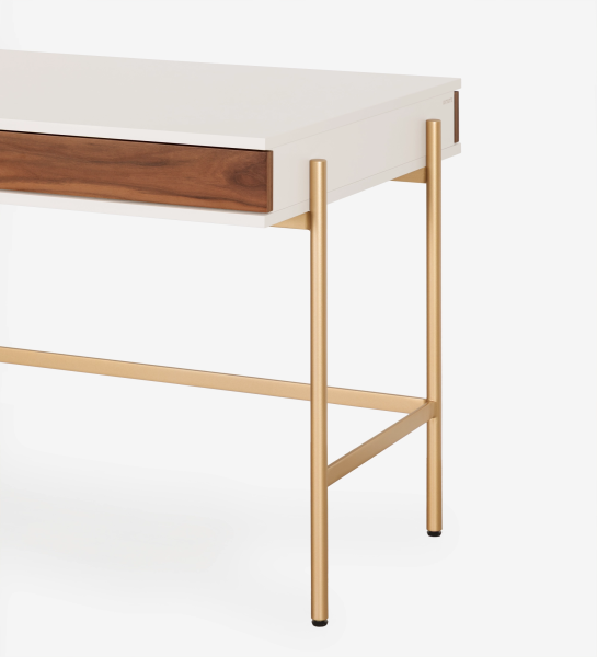 Secretaria Cannes escritorio blanco con cajón de madera y patas doradas