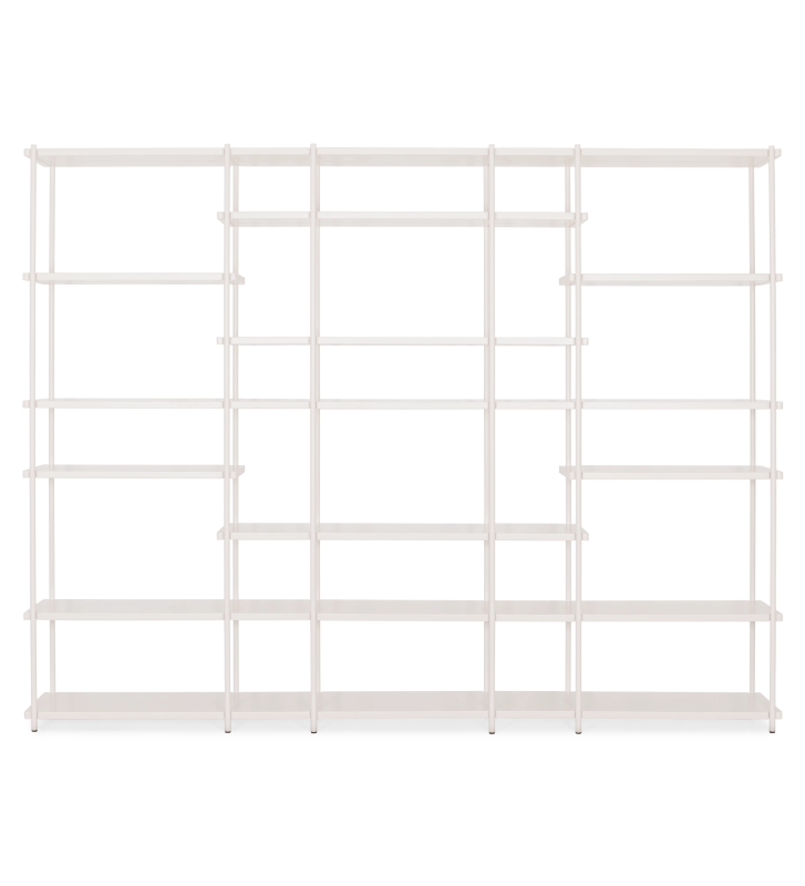 Estante Paris com prateleiras e estrutura metálica lacada a pérola, 265 x 202 cm.