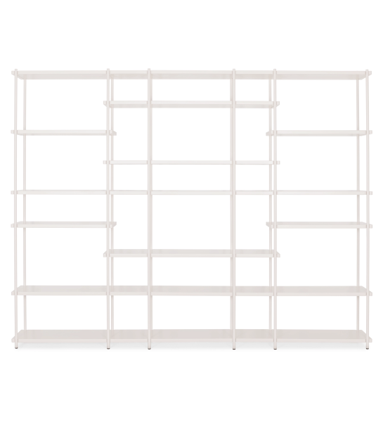 Librería Paris con estantes y estructura de metal lacado en perla de 265 x 202 cm.