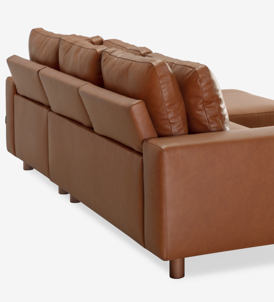 Canapé en cuir marron avec chaise longue, vue arrière droite