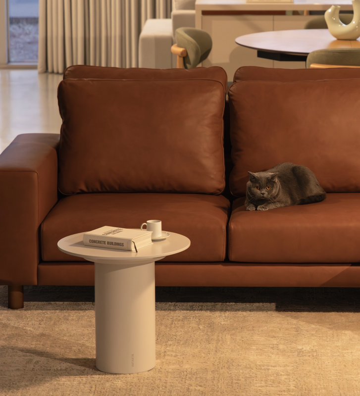 Mesa auxiliar Paris redonda lacada perla, Ø 48 cm. 