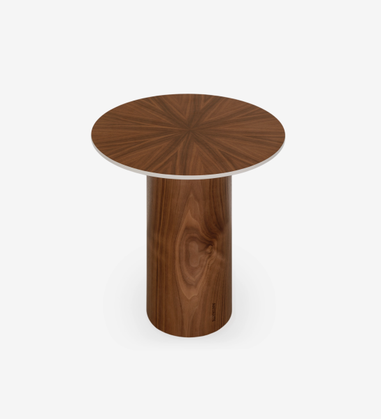 Mesa de Apoio Paris em nogueira, tampo redondo e base cilíndrica