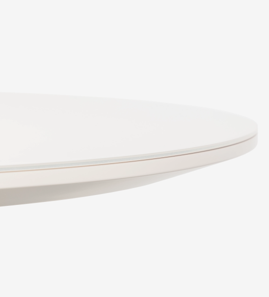 Paris Center Table with round white top and slim glass edge detail