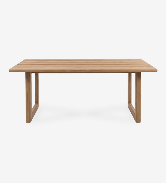 Mesa de Jantar Sines em madeira com tampo ripado e pernas retangulares