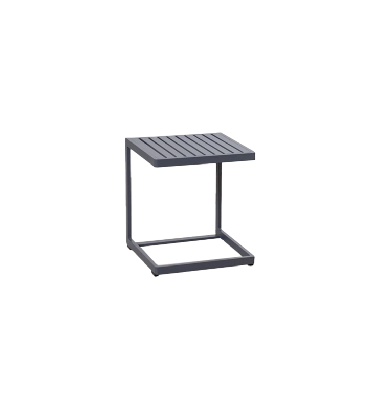 Table d’appoint carrée en aluminium anthracite.
