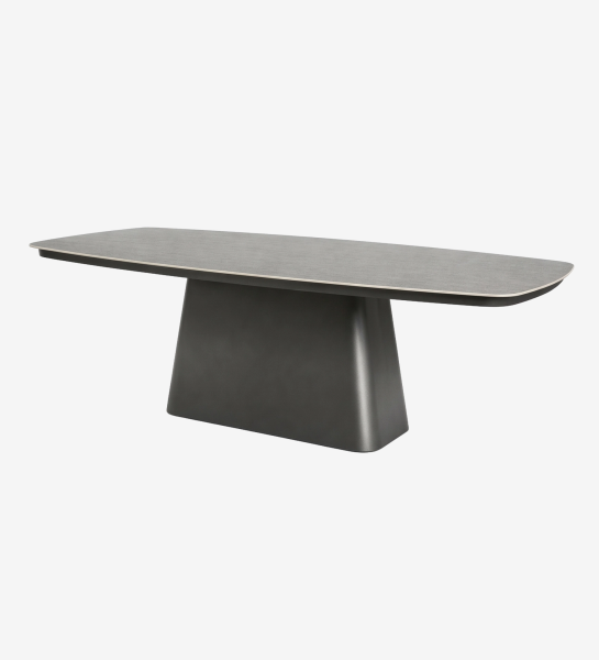 Mesa de Jantar Comporta cinzenta com tampo retangular e base pedestal