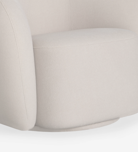 Fauteuil Monaco en tissu bouclé beige clair, gros plan sur l'assise arrondie
