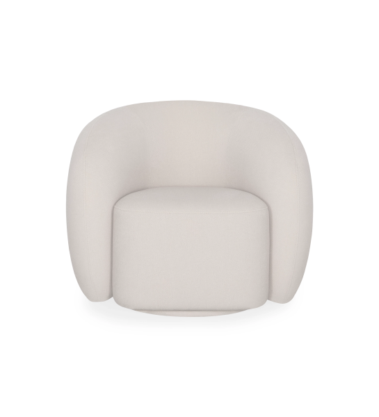 Poltrona com rodapé giratório todo estofado a tecido pérola.