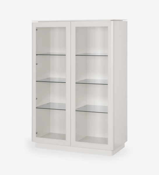 Vitrine Geneve branca com duas portas de vidro e prateleiras em vidro