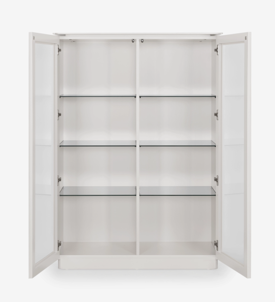 Vitrine Geneve branca com portas e prateleiras de vidro