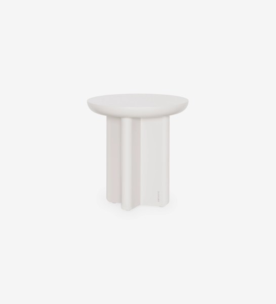 Mónaco Side Table with white round top and sculpted four-column pedestal base