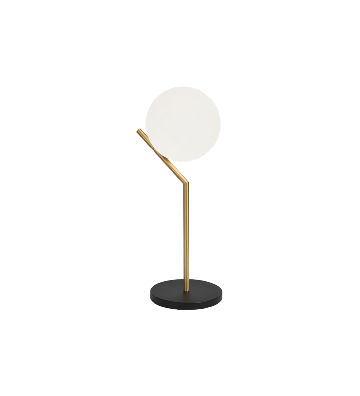 Lampe de table avec base et structure en acier inoxydable.