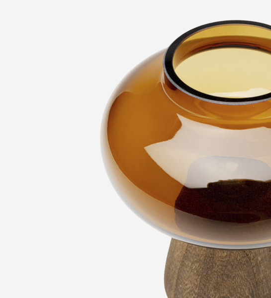 Jarra Daphne em vidro âmbar com base de madeira