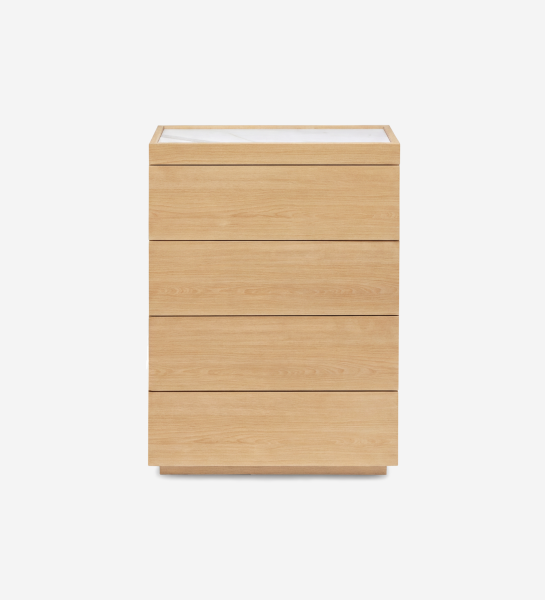 Camiseiro Lagos em madeira clara com quatro gavetas e tampo branco