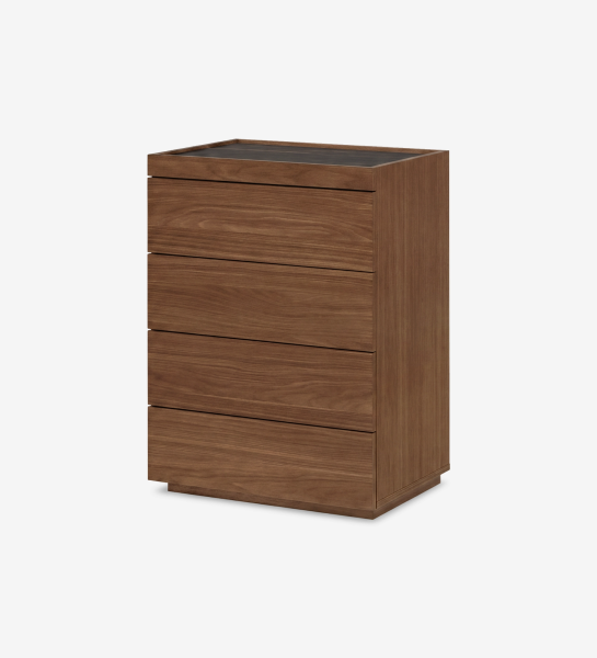 Camiseiro Lagos em nogueira com cinco gavetas e tampo preto