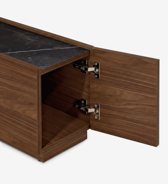 Móvel de Apoio Lagos em madeira com tampo tipo mármore e porta aberta