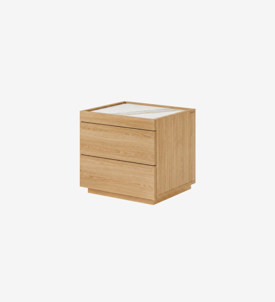 Lagos Bedside Table in light oak with two drawers and white marble top