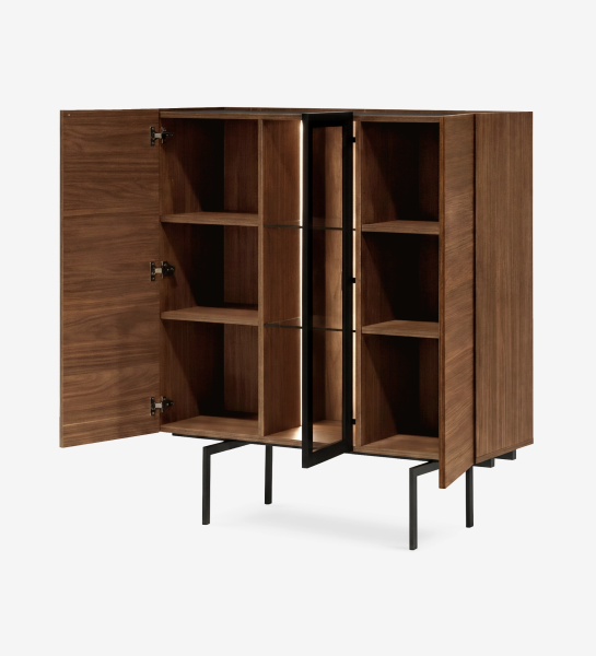 Lagos Cupboard wooden cabinet with open doors, interior shelves and metal legs