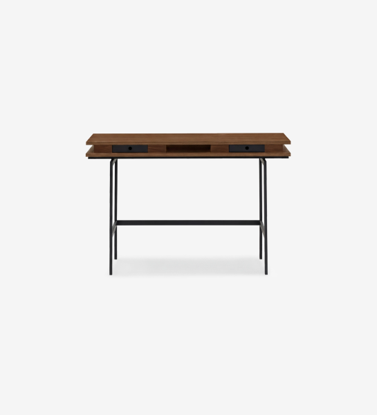 Bureau Lagos en bois avec plateau à rebord, deux tiroirs et piétement métallique noir